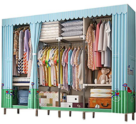 Kleiderschrank, Stoffschrank, Faltschrank mit Kleiderstange und Ablagen, Faltbare Garderobe für Schlafzimmer, Ankleidezimmer, Textil Garderobe,C-245X45X172cm