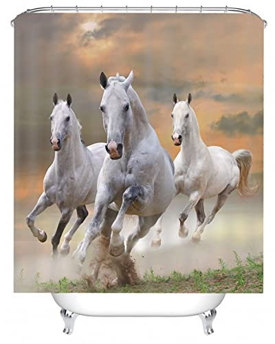 Whoiy Bad Vorhang Weiss, Duschrollo Um Die Ecke 120X180cm Polyester Shower Curtains Laufende Pferde für Outdoor Hotel