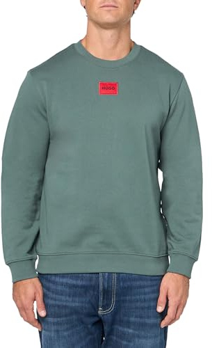 Hugo Herren Regular Fit Square Logo Jersey Sweatshirt, Balsamgrün, Small