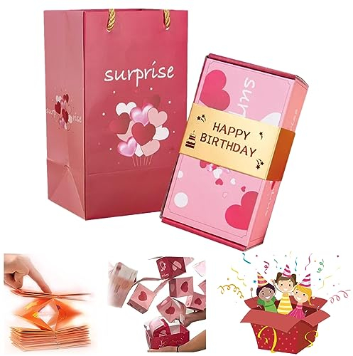 Donubiiu Überraschungsbox-Geschenkbox,Surprise Box Gift Box—Creating The Most Surprising Gift, 10Pcs Creativity Folding Bouncing Red Envelope Gift Box (Pink Happy Birthdy)