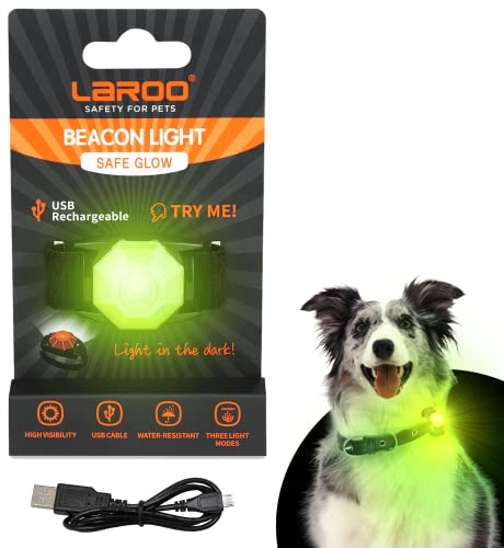 LaRoo Sicherheits LED Blinklicht für Hunde, Katzen, USB Wiederaufladbar LED Nachtlicht Halsbandschmuck Wasserdicht Nachts Spaziergang mit dem Hund Outdoor (Green)