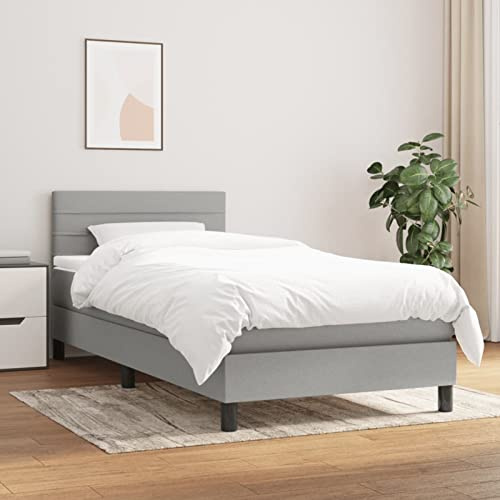 ZEYUAN Boxspringbett mit Matratze, Bett, Bettgestelle, Polsterbett, Schlafbett, Box Spring Bed,Jugendbett, Bettrahmen, Bed Frame, Bedframe, Betten Für Teenager, Hellgrau 90x200 cm Stoff