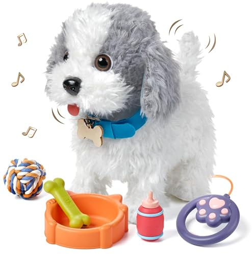 OR OR TU Walking Dog Toys for Kids, Plush Electronic Pets Dog Singing Puppy, Toy Dogs Walk and Bark on a Lead, Interactive Toys Dog for Kids 3 4 5 6 7+ Years Old Girls Boys Gift