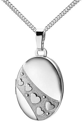 JEVELION Silbermedaillon Medaillon Hochglanz für 2 Bilder 925 Silber Bild Amulett mit Herzen zum Öffnen für Damen mit Halskette und Schmuck-Etui Mit Kette - Kettenlänge 45 cm.