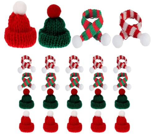 OATIPHO 24st Mini Weihnachtsmütz, Mini Strickmützen und Schal Set, weihnachtslutschermütze Weihnachten Weinflasche Schal Weihnachtspuppenhüte Kleine Hüte