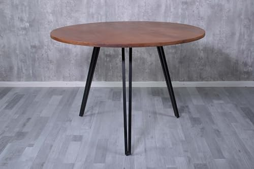 SAM Runder B-Ware Esszimmertisch Belina 110 cm, Akazienholz massiv, Esszimmertisch mit Gerader Kante nussbaumfarben, Metallgestell Schwarz, massiver Holztisch, Tischplatte 26mm