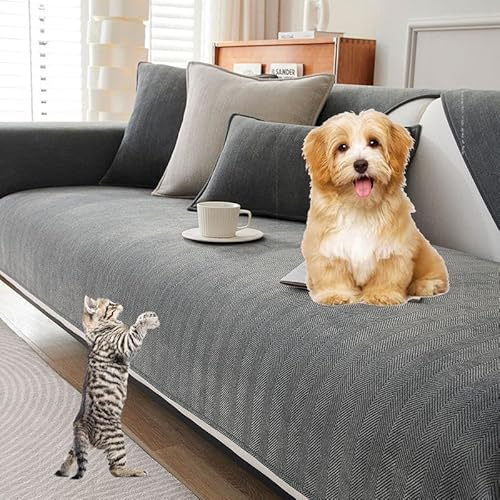 SANTUO Sofabezug Antirutsch,Sofa überzug Sofaschoner rutschfest,Sofa Cushion Sofaschutz L Form Ecksofa,Couch Bezug Schmutzabweisend Sofaschutz Hund Kratzschutz Katze,Gray2-110x160cm