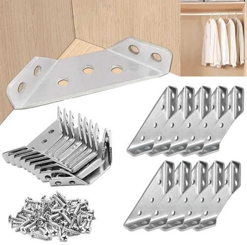 Staffe Angolari, 30 Pezzi Squadrette Angolari Acciaio Inossidabile Angolare Ferro, Angolari Metallo per Legno, Staffa Angolare Ferramenta per Mobili Rinforzo Triangolare
