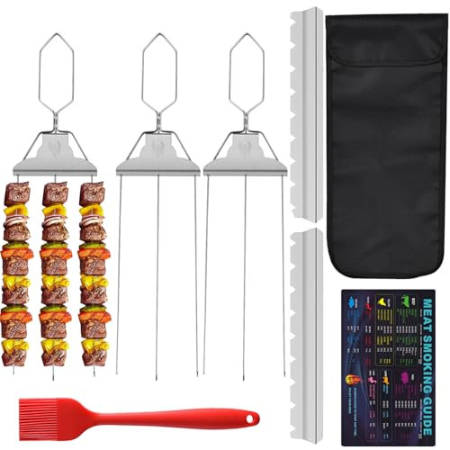 Melearch 3-Way Metal Kebab Skewers - 3Pcs Stainless Steel 3-Prong BBQ with Barbecue Accessories for Outdoor Grill