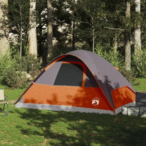 Homgoday Kuppel-Familienzelt 6 Personen Campingzelt Kuppelzelt mit Vorzelt Familienzelt Insektenschutz Festivalzelt für Camping Reise Trekking Garten Grau und Orange Wasserdicht