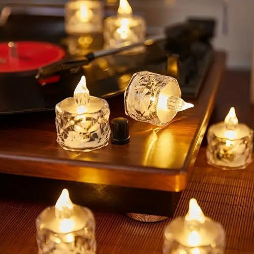 4 Pack Realistic and Bright Battery Operated Flameless LED Tea Lights Candles, Crystal Electric Fake Candles for Halloween Valentine's Day Weddings Christmas Party Festivals Decoration in Warm Yellow