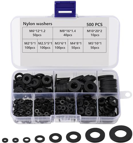 500 Stück Kunststoff Unterlegscheiben, Gummi unterlegscheiben, Schwarz Flache Unterlegscheiben, Industrielle Befestigungskopf-Unterlegscheiben, Mechanische Unterlegscheibe M2/M2,5/M3/M4/M5/M6/M8/M10