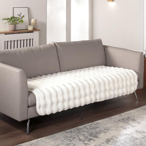 Delindo Lifestyle Sofaschoner Helsinki, kuscheliger Webpelz Sofa Überwürf, flauschig weicher 2 Sitzer, weiß, 90x160 cm