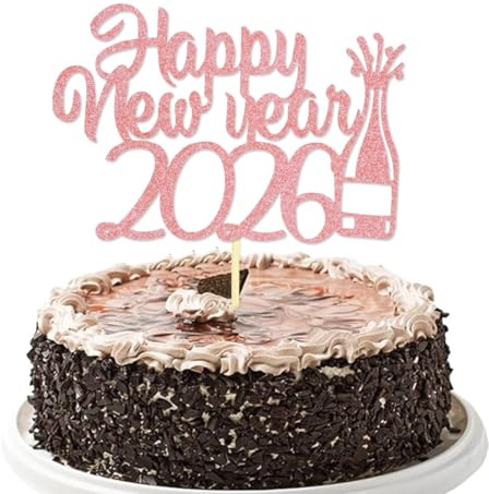 Tårtdekoration Gott nytt år, roséguld glitter Välkommen till år 2025, Hej 2025, Skål till 2025, tårtspett för nyårsafton festdekoration