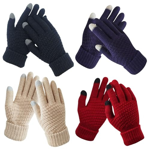 BDSHUNBF 4 Paar Touchscreen Handschuhe Damen Winter, Winterhandschuhe Warm Gefüttert Strickhandschuhe Elastische Manschette Winter Texting Handschuhe, Fingerhandschuhe rutschfest
