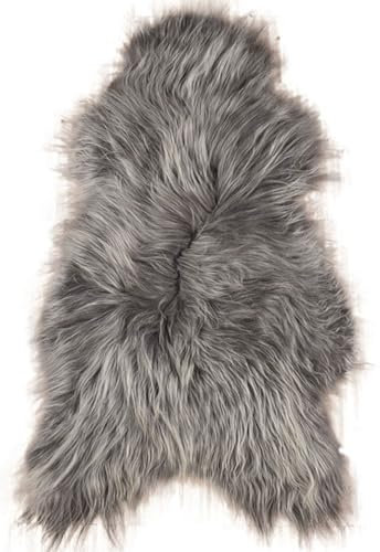 Kuhfelle Online & Nomad LAMMFELL HELL GRAU LANGWOLLIG ECHTES Island SCHAFFELL GRAU GEFÄRBT (90-100 x 60 cm)