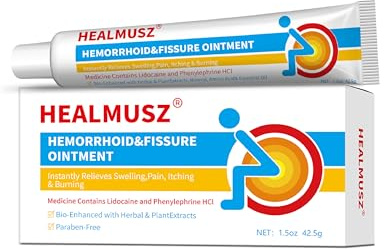 HEALMUSZ Hemorrhoid Fissure Ointment– Hemorrhoid Treatment and Hemorrhoid Cream with Lidocaine and Phenylephrine HCI for Fast Acting Relief of Pain, Swelling, Discomfort, and Itching(1.5 oz)