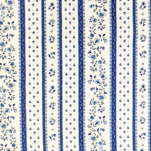 Tissu au mètre coton provençale Figuerolles blanc bleu rayure en 160 cm de large