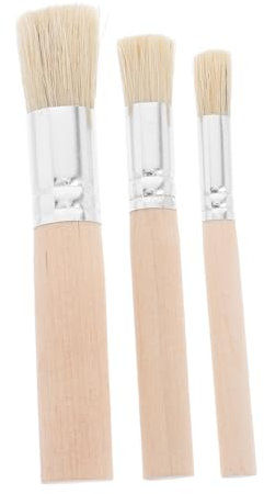 DIYEAH 3pcs Round Wax Paint Brush Set for Artists and Children, Wooden Handle Stencil Brushes for Chalk and Acrylic Paint, Multi-purpose Painting Tools for Furniture and Diy Crafts