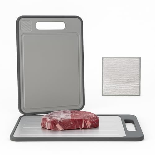 Tabla de Cortar 4 en 1 – Descongela 3× Más Rápido, Con Rallador y Afilador Integrados, Antibacteriana y Antideslizante – Tabla Multifunción Grande para Cocina (1 tabla+1bayeta)