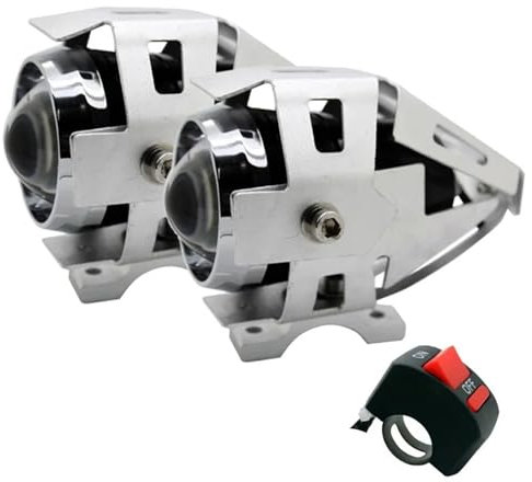 XFYESL Fari Anteriori 2 Pezzi/Set U5 LED Faro per Moto 3 modalità 3000LM Proiettore per Moto Fendinebbia Luci per motociclette(Silver Shell)