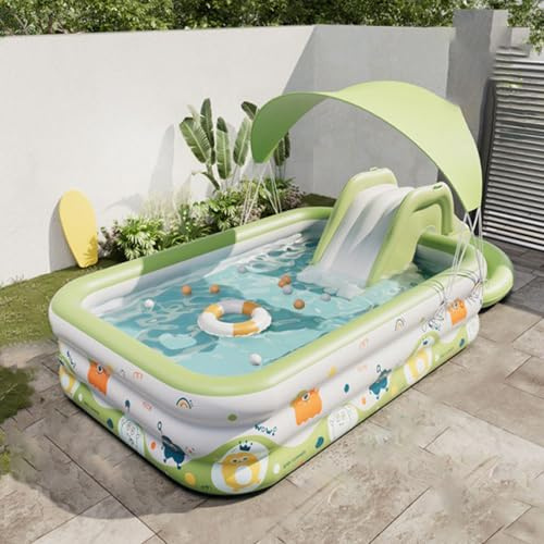 Piscina Gonfiabile per Adulti e Bambini 260*150*55cm,Grande piscina per famiglie a 3 anelli con ombrellone e scivolo,materiale spesso in PVC,Portatile e pieghevole ,per Cortile Esterno da Giardino