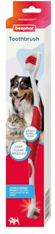 Beaphar - Double-Ended Toothbrush with Ergonomic Grip - for Cats & Dogs - Deep Clean Bristles Target Hard-to-Reach Areas - Multi-Sized Heads for All Mouth Sizes – Helps Combat Plaque & Bad Breath