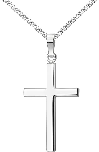 JEVELION Großer Damen und Herren Anhänger 585 Weißgold 14 Karat Kreuzanhänger Echtgoldanhänger. Kreuz mit Halskette oder ohne Kette wählbar