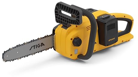Tronçonneuse sans fil STIGA CS 300e 12 (outil seul) – Alimentation par 2 batteries 20 V, coupe max. 265 mm, chargement intégré, rangement mural, tension rapide de la chaîne