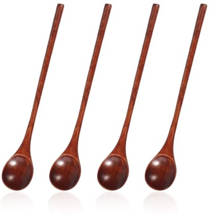 4 Cuillères Rondes En Bois À Long Manche, Lisses Et Sans Bavures, Robustes Et Résistantes Aux Hautes Températures, À La Cuisson Et À La Manipulation Des Ingrédients.
