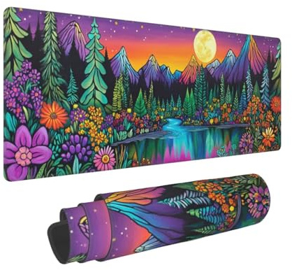 Alfombrilla Ratón XXL Gaming 1400x600x3mm,Grande Alfombrilla Ratón Dibujos Animados Patrón Mouse Pad Gaming,Tapete Rato Montaña Impermeable Antideslizante Base Goma para Decoracion Escritorio 0E-552