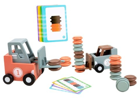 ifundom Juego de Mesa Montacargas de Madera, Modelo Pequeño de Vehículo de Construcción Educativo, Juguete Didáctico para Desarrollo Lógico y Estimulación Motriz en Edad Preescolar