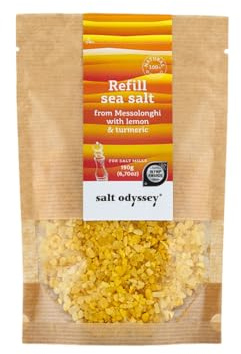 Salt Odyssey Greek Sea Salt with Lemon & Turmeric in a Resealable Kraft Pouch – Refill Blend for Salt Mills|100% Natural Mediterranean Blend, 190g (Pack of 2)