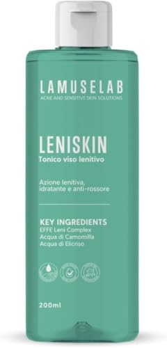 Lamuselab Leniskin Tonico Viso Lenitivo 200 ml – Tonico Riequilibrante Anti Rossore con Camomilla, Elicriso e Sodium PCA per Pelle Sensibile, Mista, Grassa e Acneica