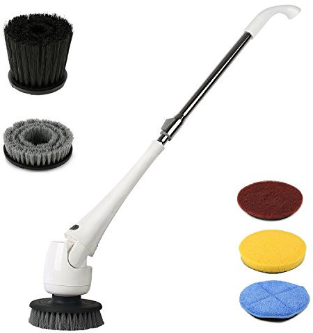 ALLDIO Electric Spin Scrubber Cordless Power Scrubber with Extension Handle & 5 Cleaner Brushes for Bathroom Tub Tile Kitchen Floor Grout Pool