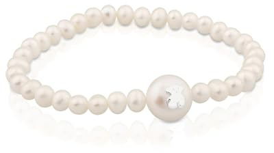 TOUS Pulsera Elástica con Perlas Cultivadas para Mujer con Motivo de Oso en Plata de Primera Ley, x cm de Largo, Clásica y Sofisticada, Colección Sweet Dolls