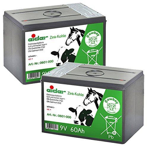 Eider Lot de 2 Piles de Rechange en Zinc 9 V 60 Ah pour clôture électrique 9 V