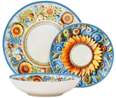 NAMAI - Servizio Piatti 6 Persone, 18 Pezzi, Porcellana Resistente, Adatti in Lavastoviglie e Microonde, Colori Vivaci, Set Piatti 18 Pezzi, Idea Regalo (SOLEA)
