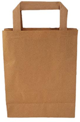 Lot de 50 sacs en papier recyclé, havane, poignée Eco 32 + 16 x 45 cm, couleur marron naturel, emballage alimentaire