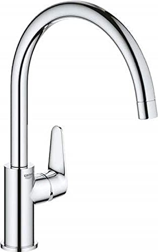 GROHE StartCurve, Küchenarmatur (Wasserhahn für die Küche, 360° Schwenkbereich, wassersparend dank variabler Mengenbegrenzung, werkzeugfreie Spülbecken-Montage), chrom, 31554001