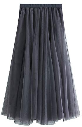 Mujer Faldas Verano Largo Falda de Tul Línea A 83cm de Longitud Falda Plisada hasta el Tobillo Cintura Alta Elegante Maxi Falda Cintura Elástica, Gris