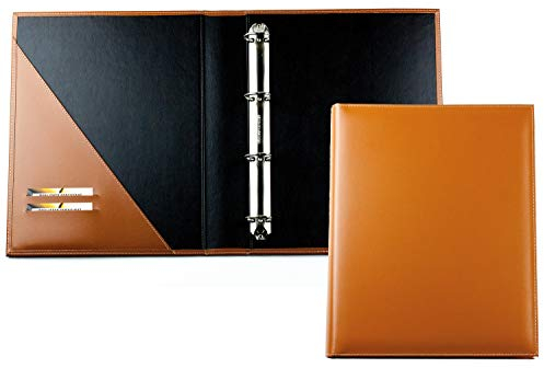 DELMON VARONE - Personalisierbare Dokumentenmappe DIN A4 Premium Cambridge Top Grain Leder Braun, Echtleder Ringbuch Mappe zum Abheften von Dokumenten, Zeugnisse & Akten, Ordner mit 3 Einsteckfächern