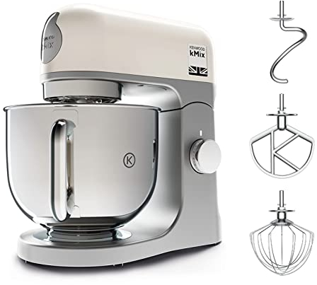 Kenwood kMix KMX750CR Küchenmaschine, 5 l Edelstahl Schüssel, Safe-Use-Sicherheitssystem, Metallgehäuse, 1000 Watt, inklusive 3-Teiligem Patisserie-Set und Spritzschutz, Creme