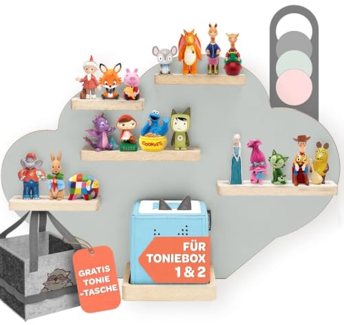 Tonie Regal Wolke - Wandregal 20 Figuren fur Toniebox 1 & 2 Inkl.Tasche | TonieTragetasche Toni Toniebox Wandregal Tonie Regal Mädchen & Jungen für Figuren Aufbewahrung Tonieregal