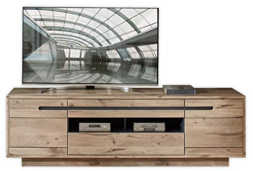Stella Trading BELLANO TV-Lowboard in Viking Eiche Optik, Graphit - Moderner TV Schrank mit Schubladen und viel Stauraum für Ihr Wohnzimmer - 205 x 63 x 44 cm (B/H/T)