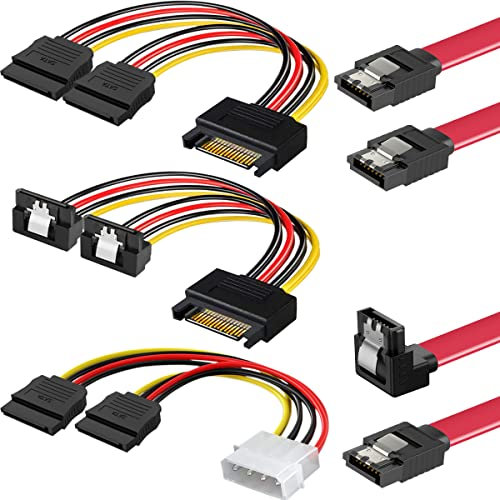 Xiatiaosann SATA Kabel Stromkabel Datenkabel SSD-HHD-Kabelsatz, Molex 4-pin auf 2x SATA 15-pin Stromkabel, SATA Y Splitter, 5 Stück Festplattenkabel-Kit