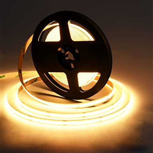 COB LED Streifen 5M,24V LED Streifen Warmweißer 2700K ,480 LEDs/m CRI90+Hohe Dichte gleichmäßiges Licht, COB LED Strips für Zuhause Küche,DIY Innenbeleuchtung Projekte (Netzteil nicht enthalten)