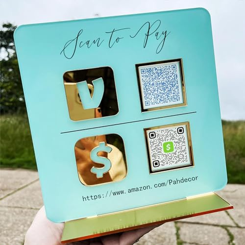 Pahdecor Benutzerdefinierte Multi Business QR Code Schild Scan zu zahlen mit Ständer Personalisierte Social Media Schilder Acryl Beauty Store Salon Friseure Kosmetikerin Plakette für Restaurant Büro
