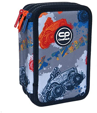 CoolPack XXL Federtasche Federmappe 3-Fach Schulstiftetui, dreifaches Federmäppchen, Federmäppchen für Mädchen, Jungen, Federmäppchen 44-teilig gefüllte Schüleretui 3-stöckig, Offroad