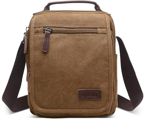 DORRISO Vintage Herren Umhängetasche Lässig Schultertaschen für 10.9 Zoll iPad mit Griff Mehrere Taschen Messenger Bag für Geschäftsreise Urlaub Herren Canvas Kuriertasche Braun